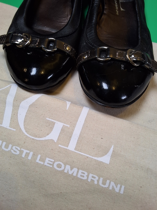 Agl Shoes - AGL Black Patent Leather Ballet Flats with Silver Buckle